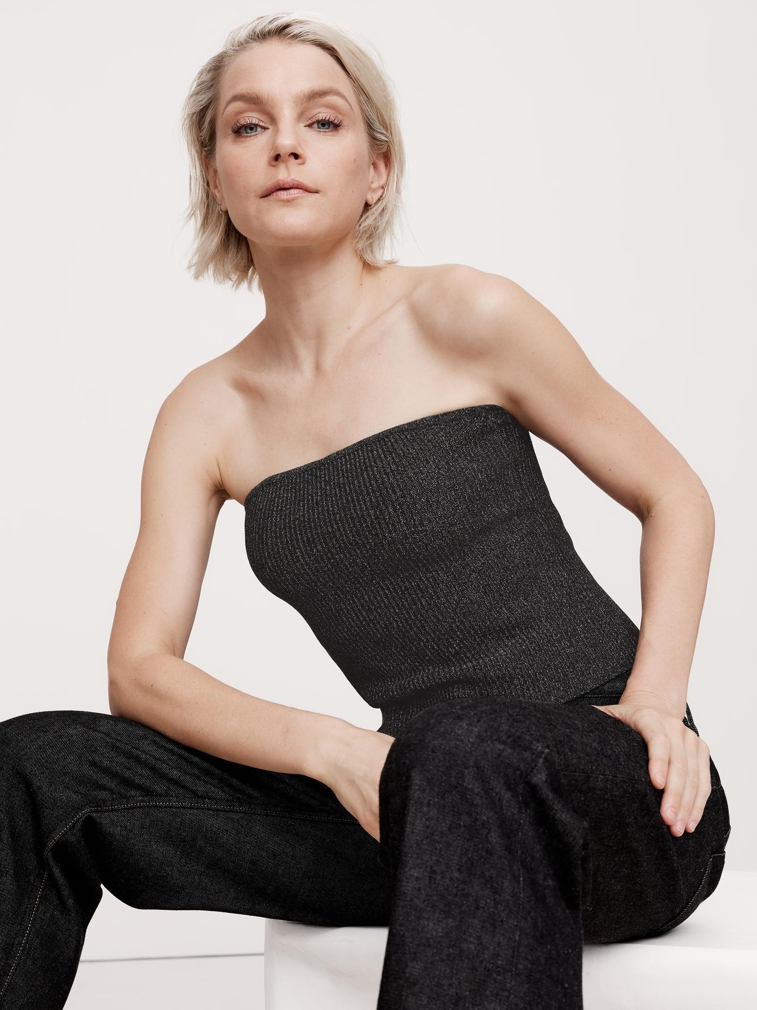sculpted ribbed strapless top