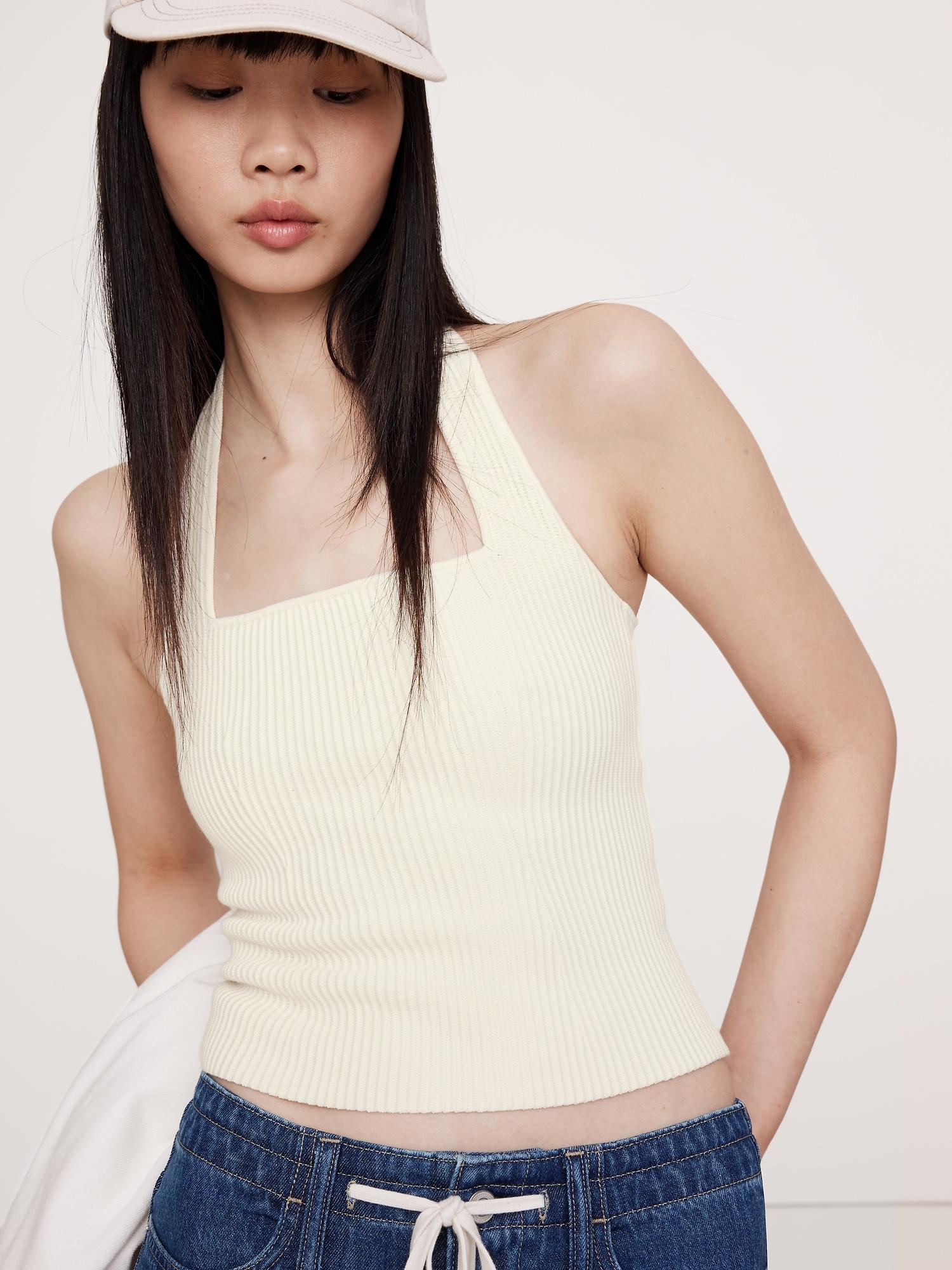 sculpted square-neck halter top