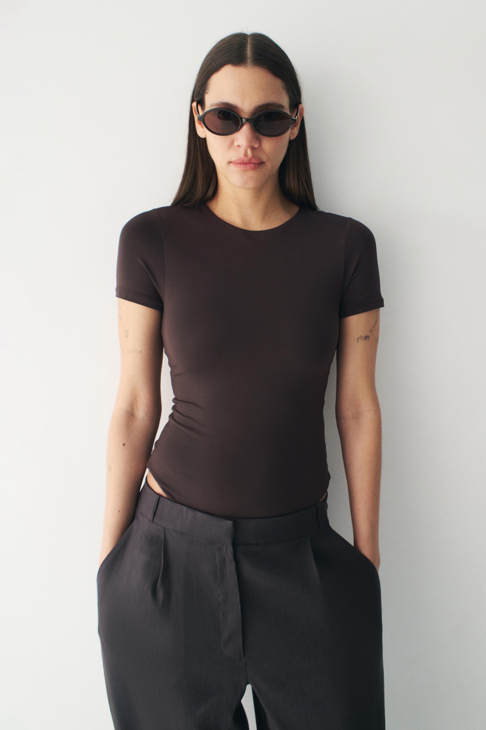 sculpting short-sleeved thong bodysuit