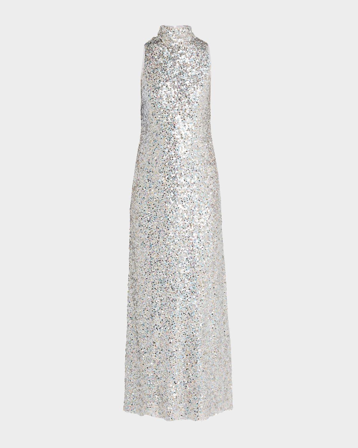 sculpty high-neck sequined dress