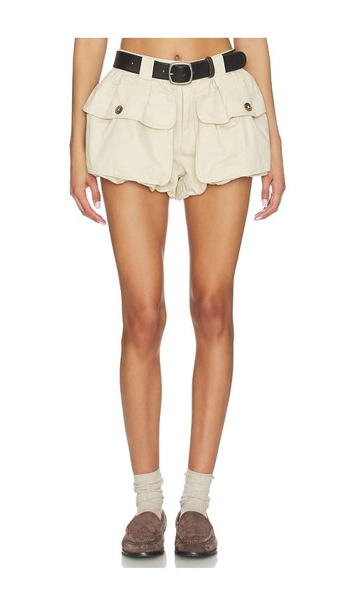 sea andrea workwear bubble shorts in beige.
