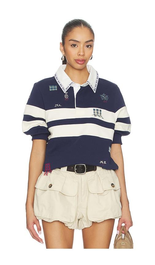 sea claira embroidered rugby shirt in navy.