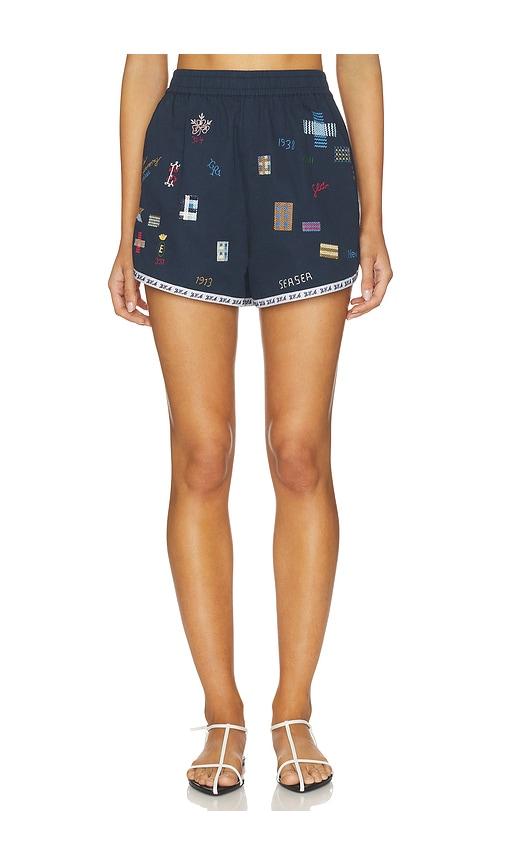 sea claira embroidered shorts in navy.