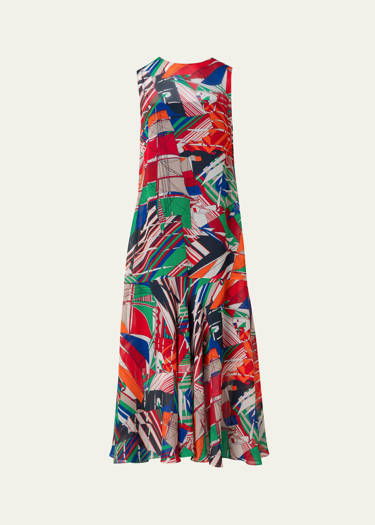 sea clipper print midi georgette dress