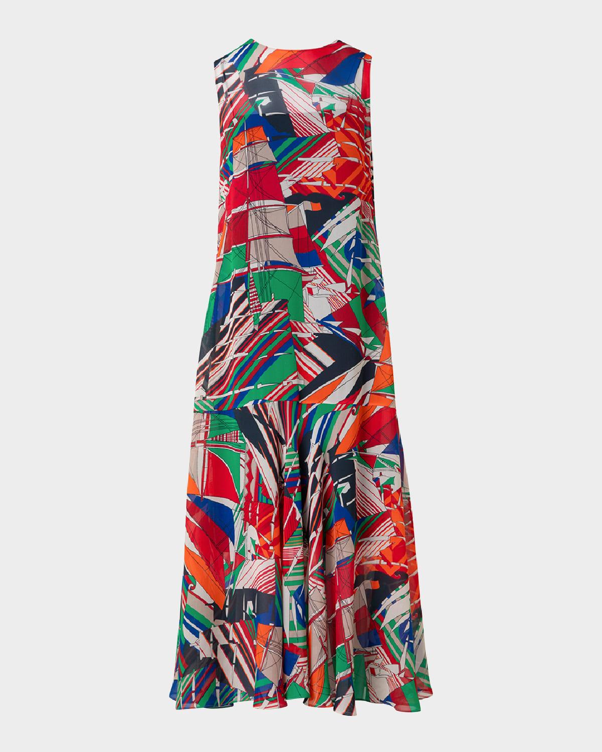 sea clipper print midi georgette dress