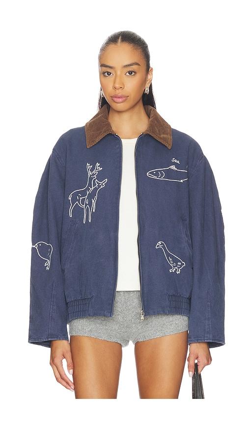 sea demi french workwear long sleeve jacket in blue.