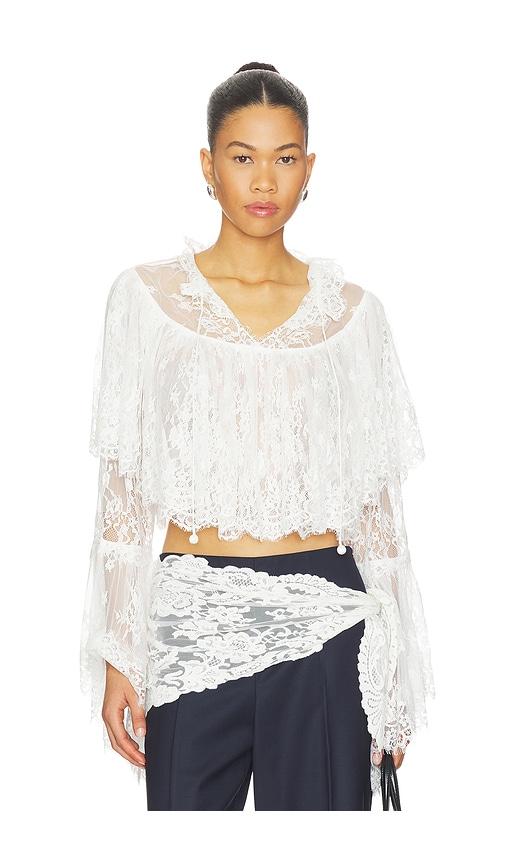 sea holden embroidery longesleeve blouse in white.