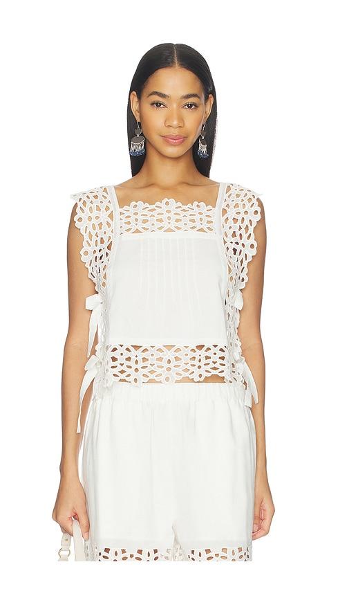 sea leila eyelet sleeveless top in white.