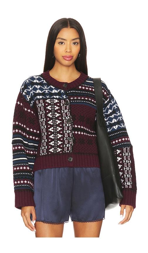 sea linea fair isle cardigan in burgundy.