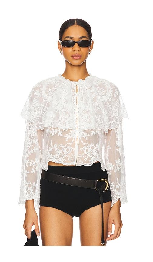 sea marja embroidery capelet blouse in white.