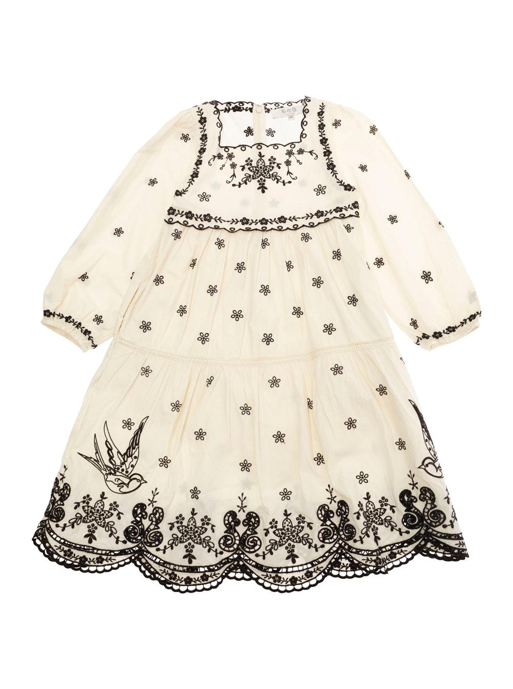 sea new york kingsley beige dress with all-over embroidery in cotton girls