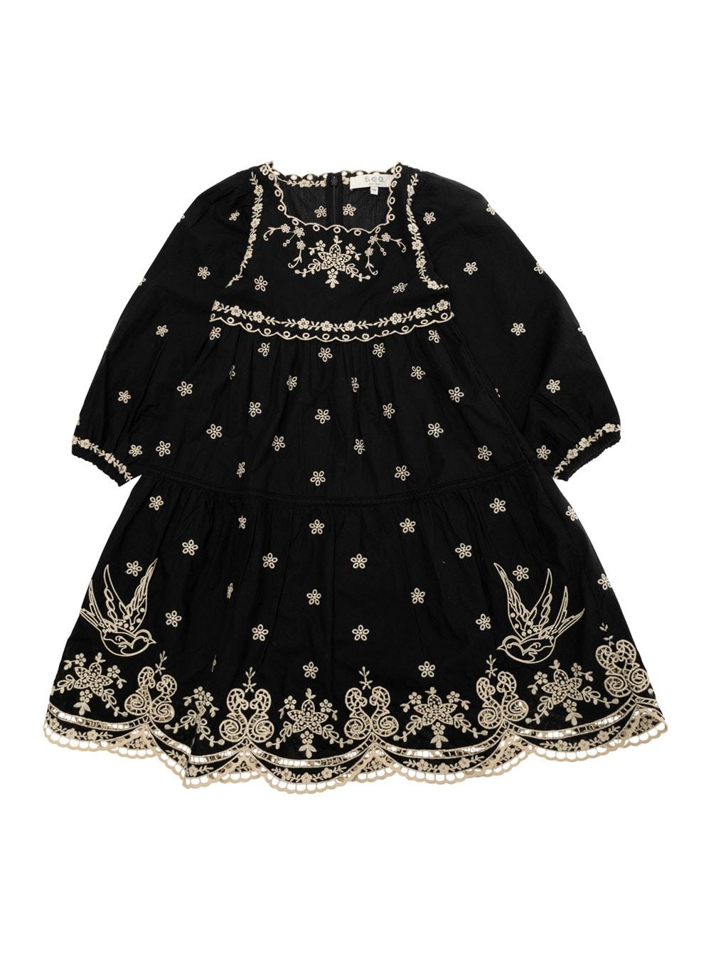 sea new york kingsley black dress with all-over embroidery in cotton girls
