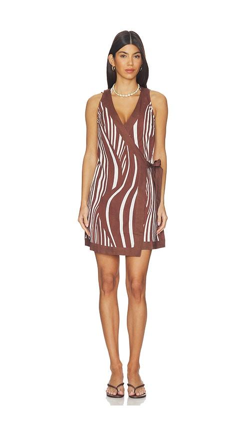 seafolly coastline mini wrap dress in chocolate.