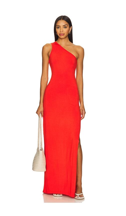 seafolly jersey one shoulder dress in red.