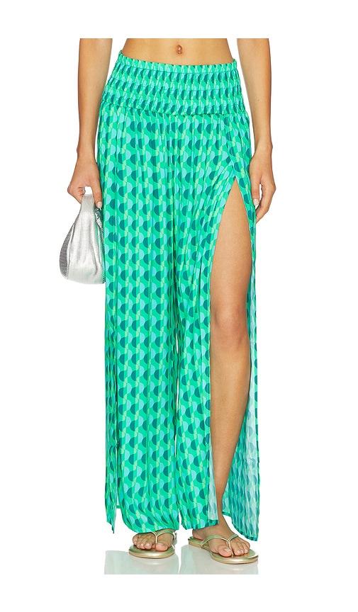 seafolly shirred waist wrap pant in green.