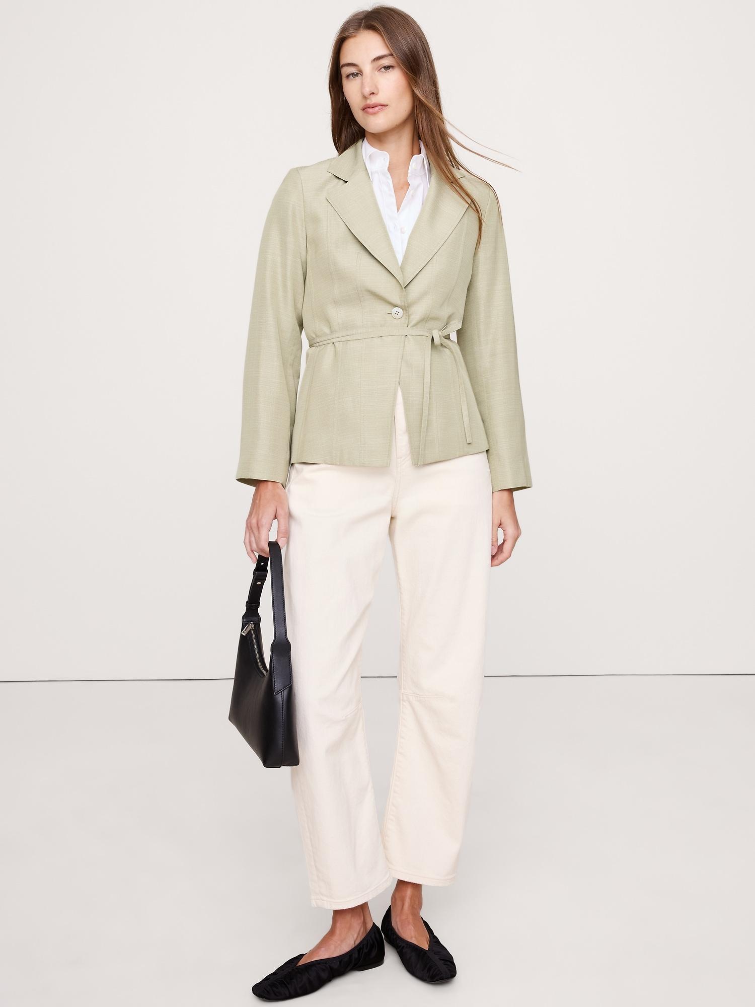 seamed belted blazer