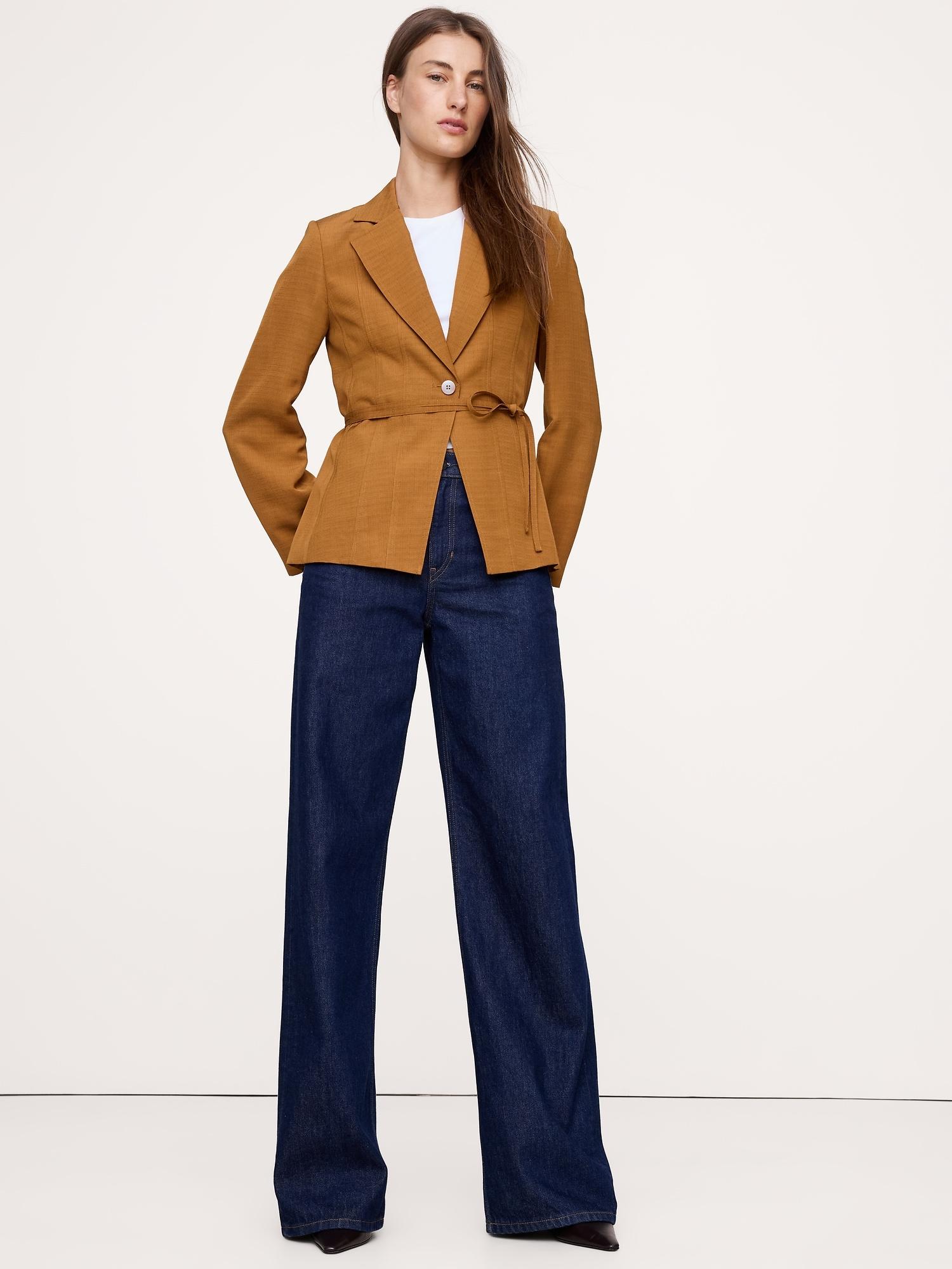 seamed belted blazer