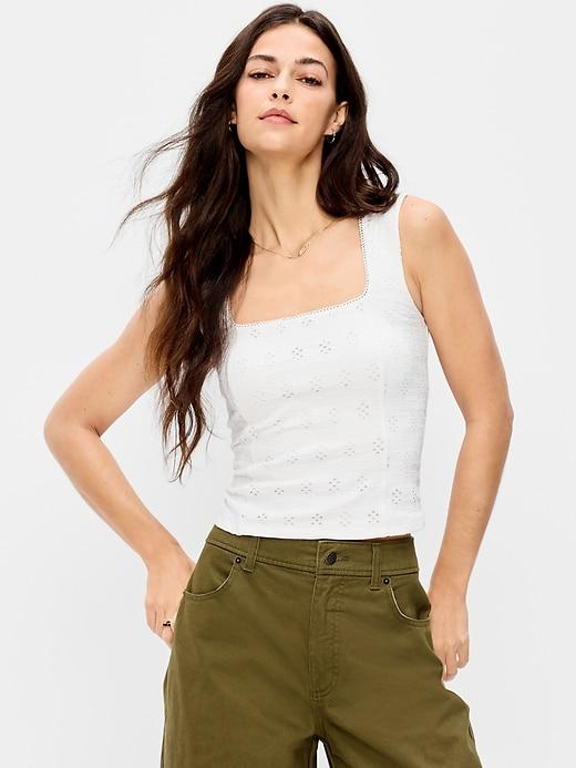seamed-bodice eyelet tank top