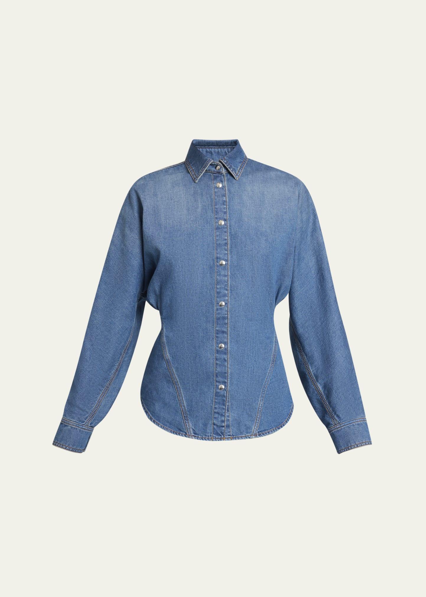 seamed button-down denim top