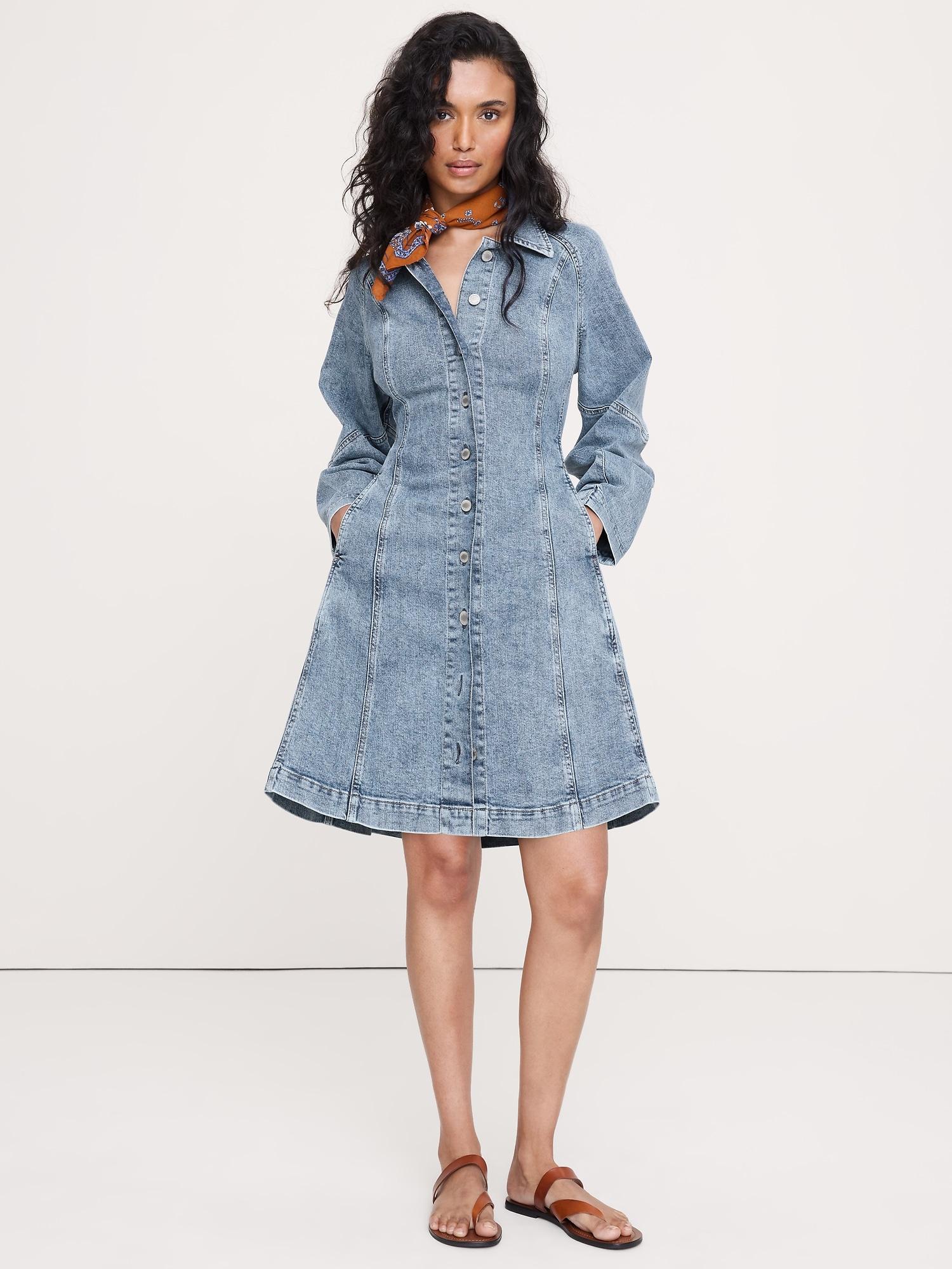 seamed denim mini dress