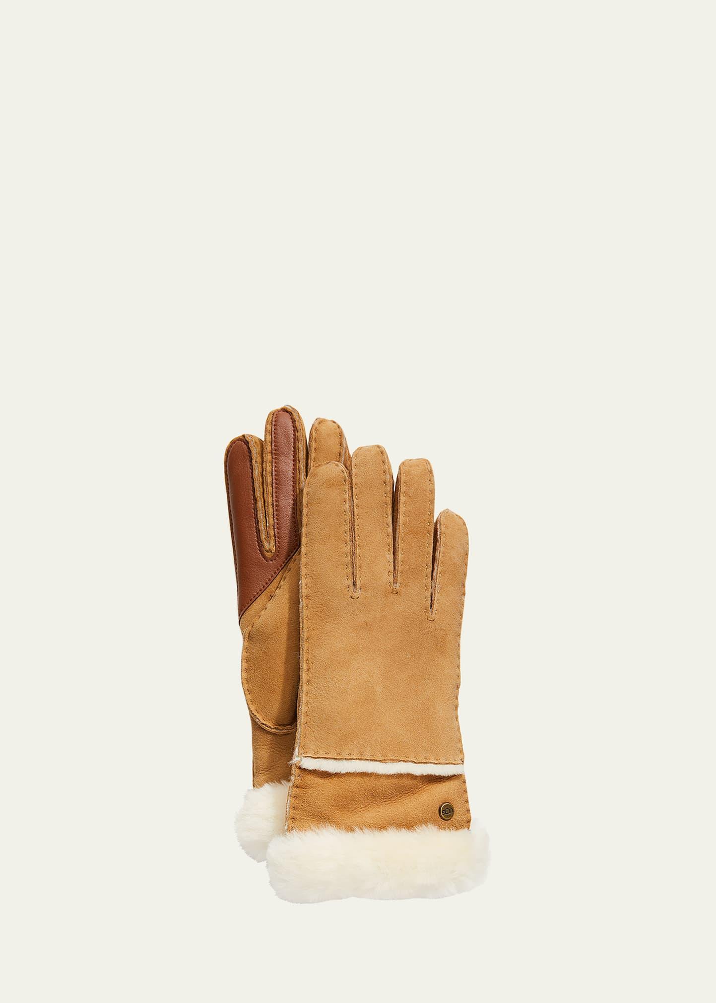 seamed touchscreen shearling-lined gloves