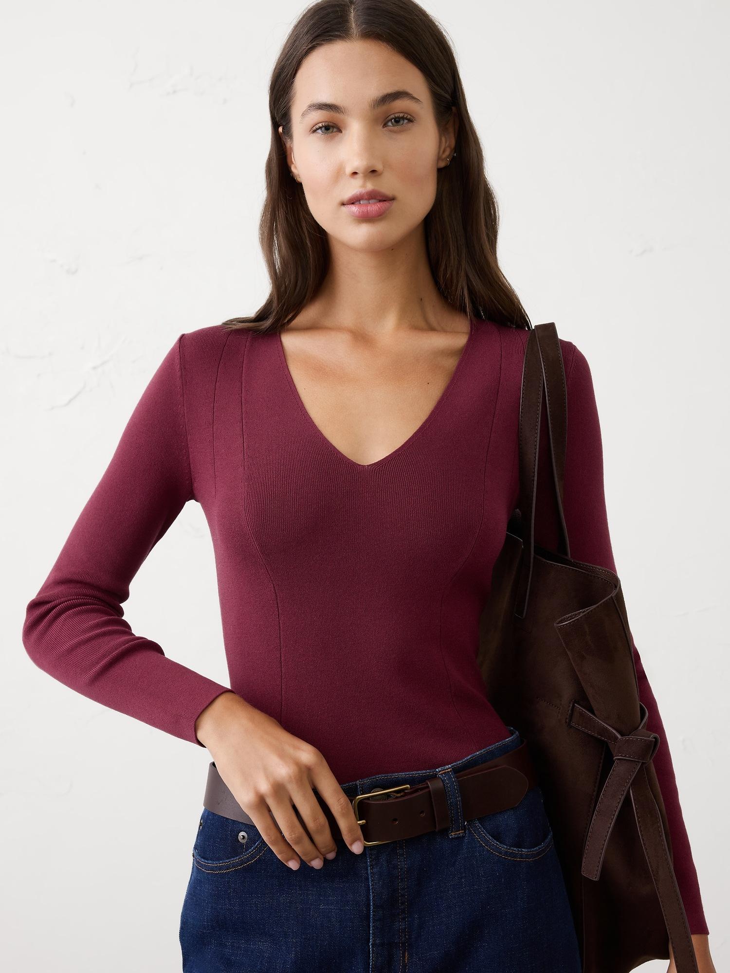 seamed v-neck sweater
