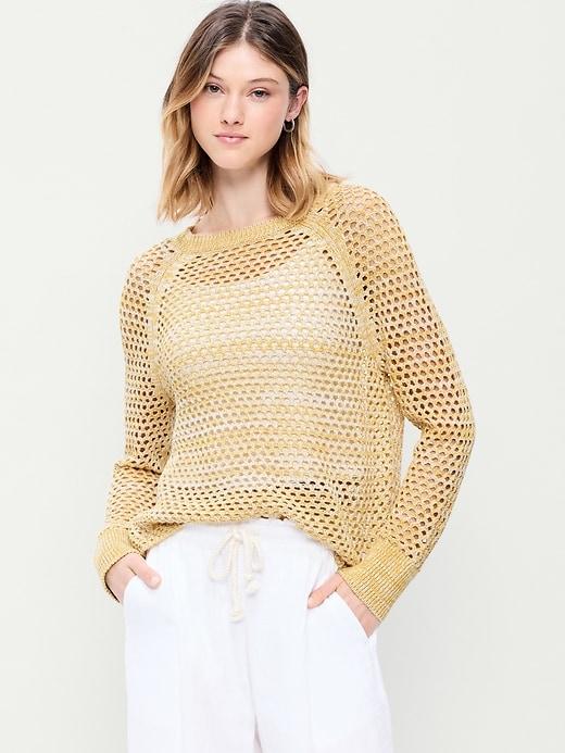 seaside cotton open-knit raglan sweater