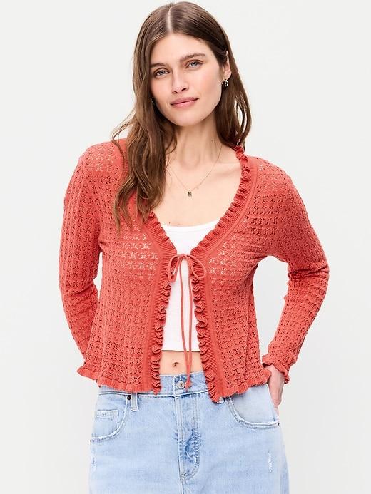 seaside cotton tie-front cropped cardigan