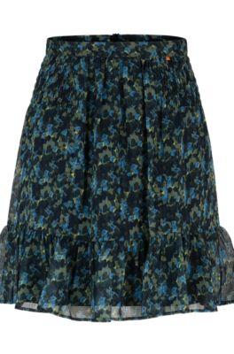 seasonal-print mini skirt with volant hem- patterned women's casual skirts
