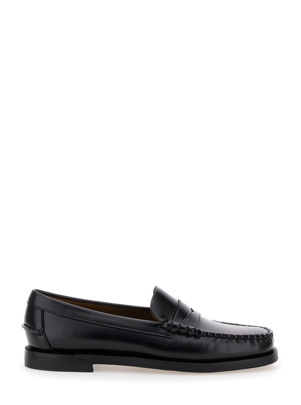 sebago black pull-on loafers in leather woman