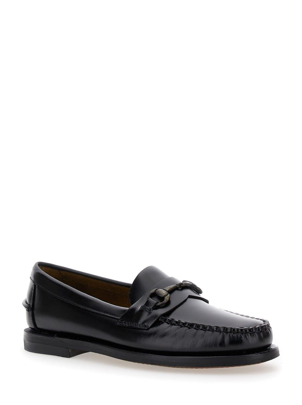 sebago joe black pull-on loafers with horsebit detail in leather woman