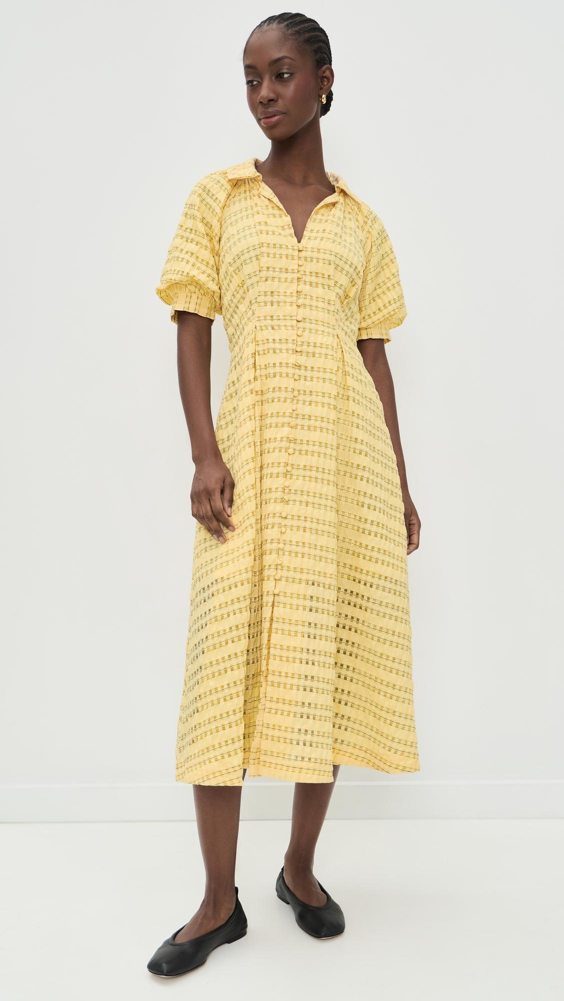 seersucker check midi dress