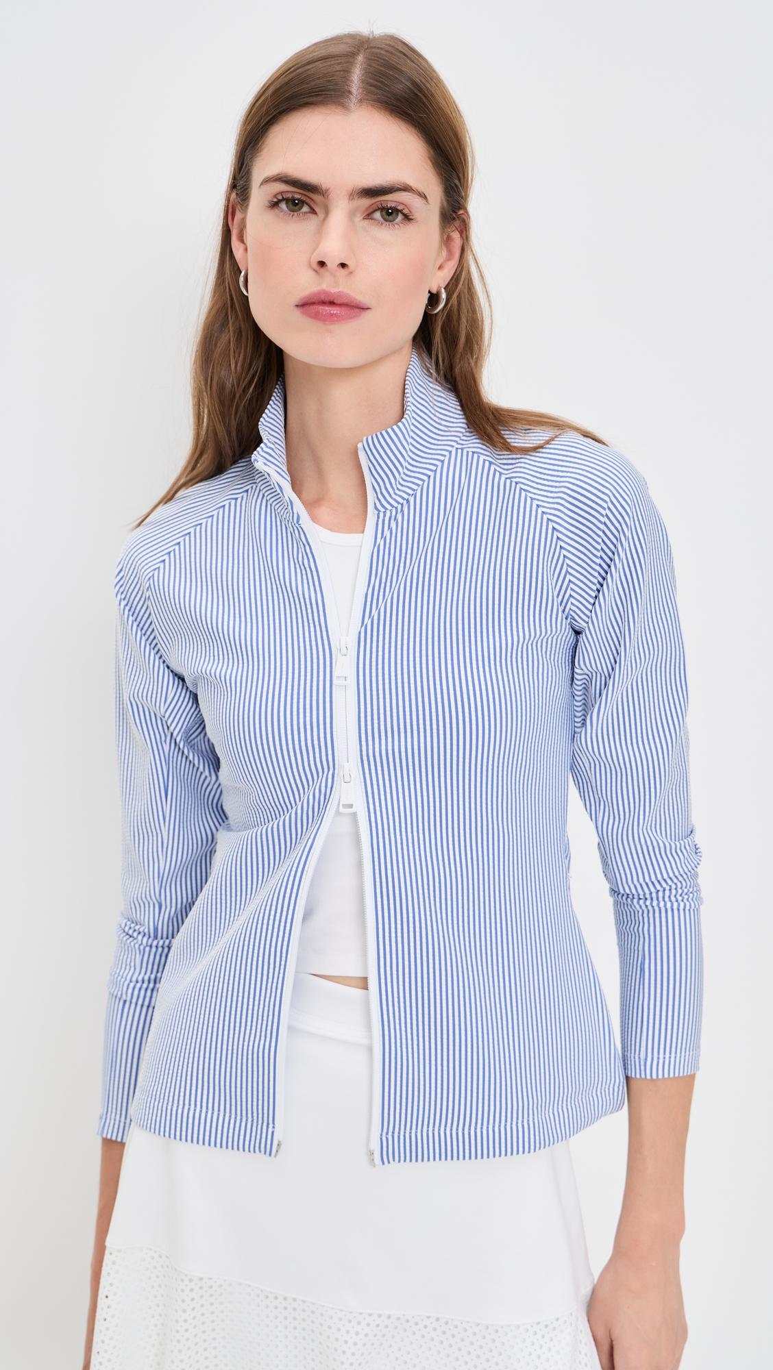 seersucker mock neck zip jacket