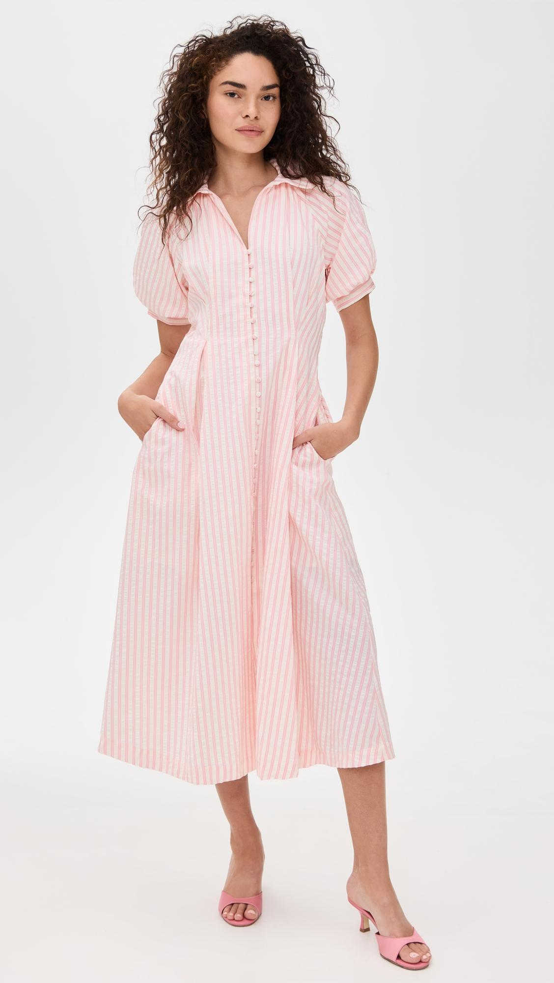 seersucker striped midi dress