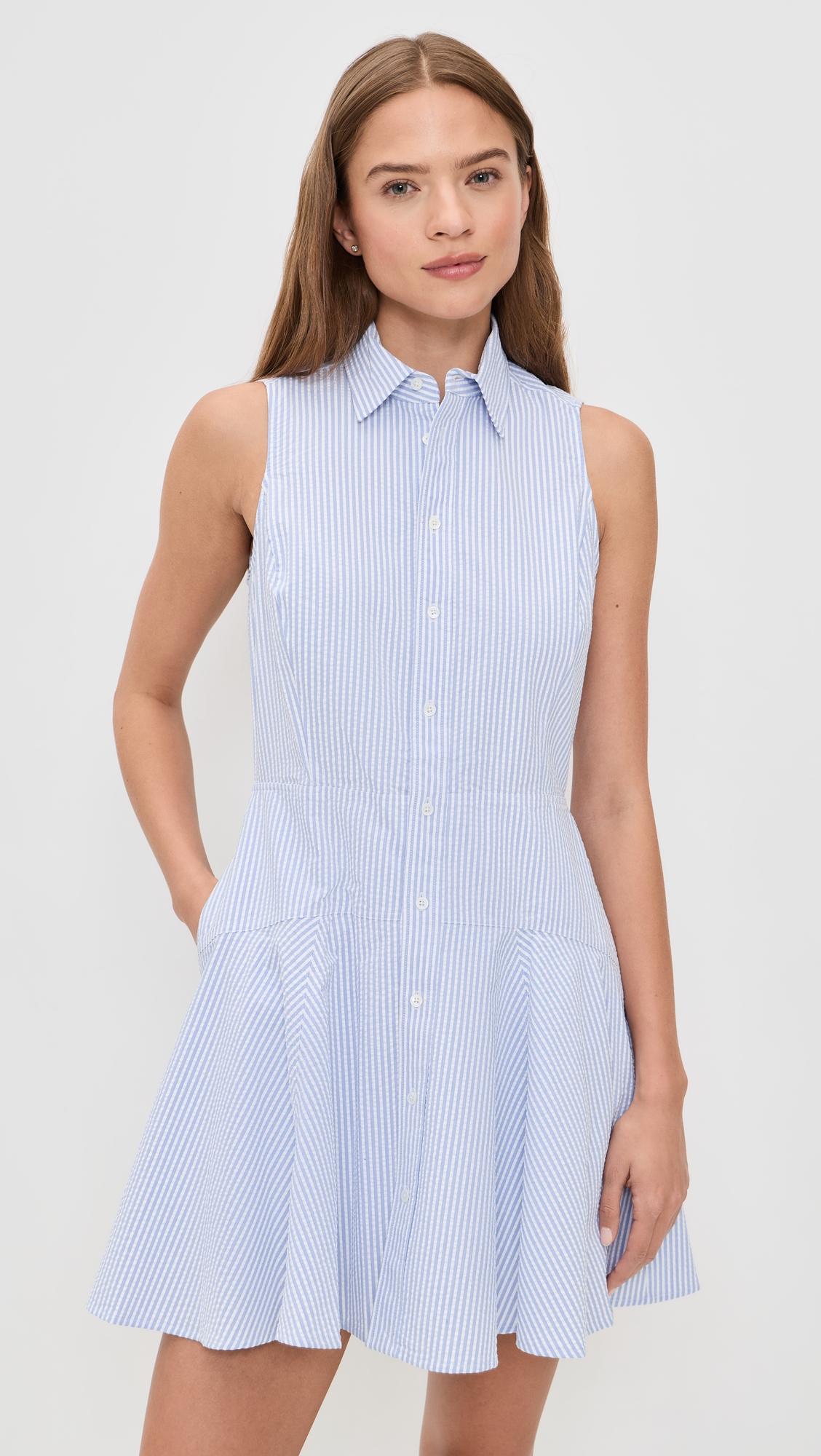 seersucker woven collared sleeveless dress