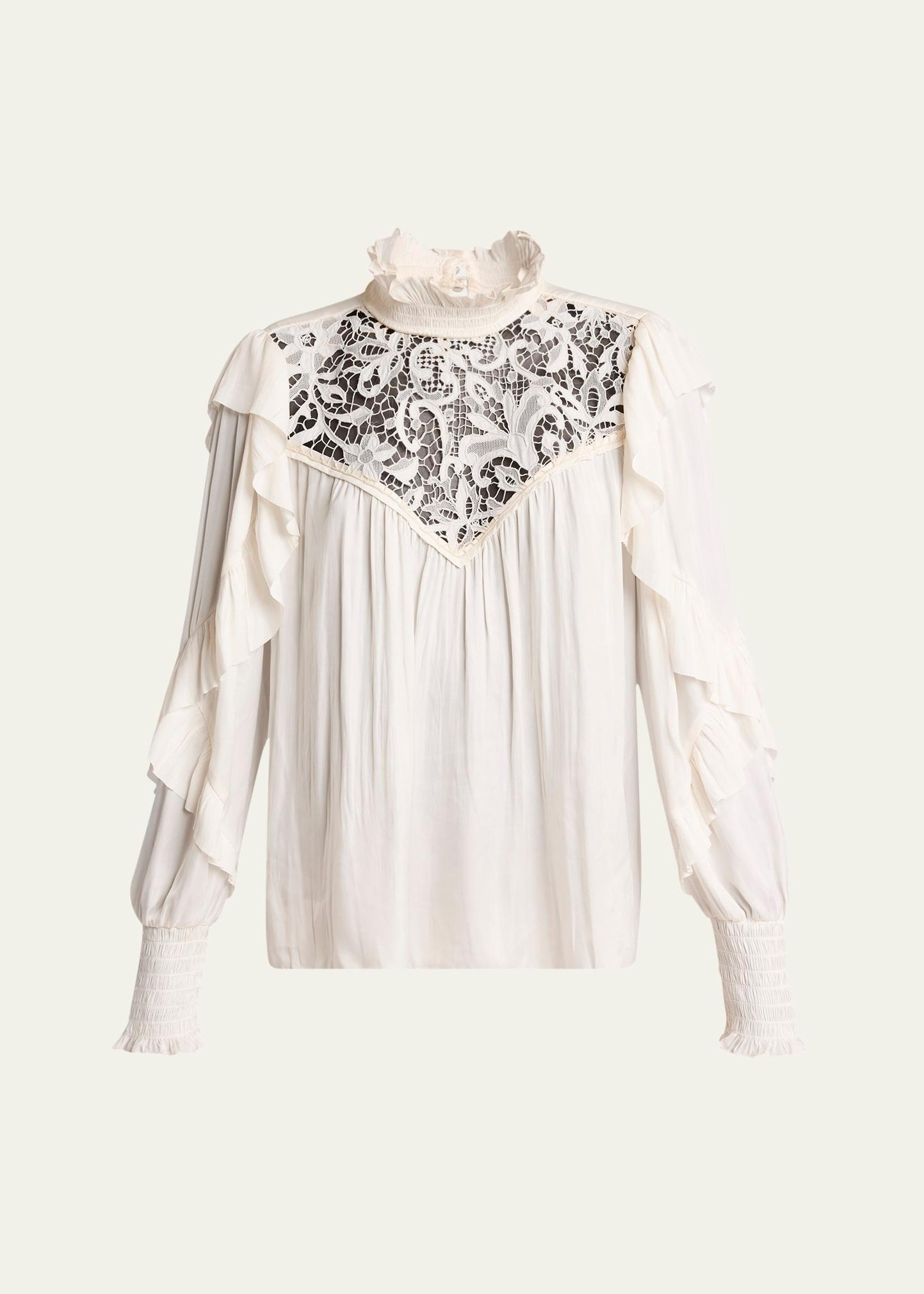 seila lace ruffle long-sleeve blouse