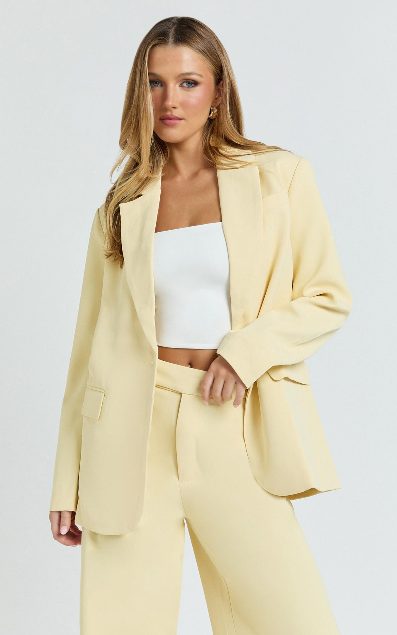 selena blazer - boxy single breasted blazer in lemon