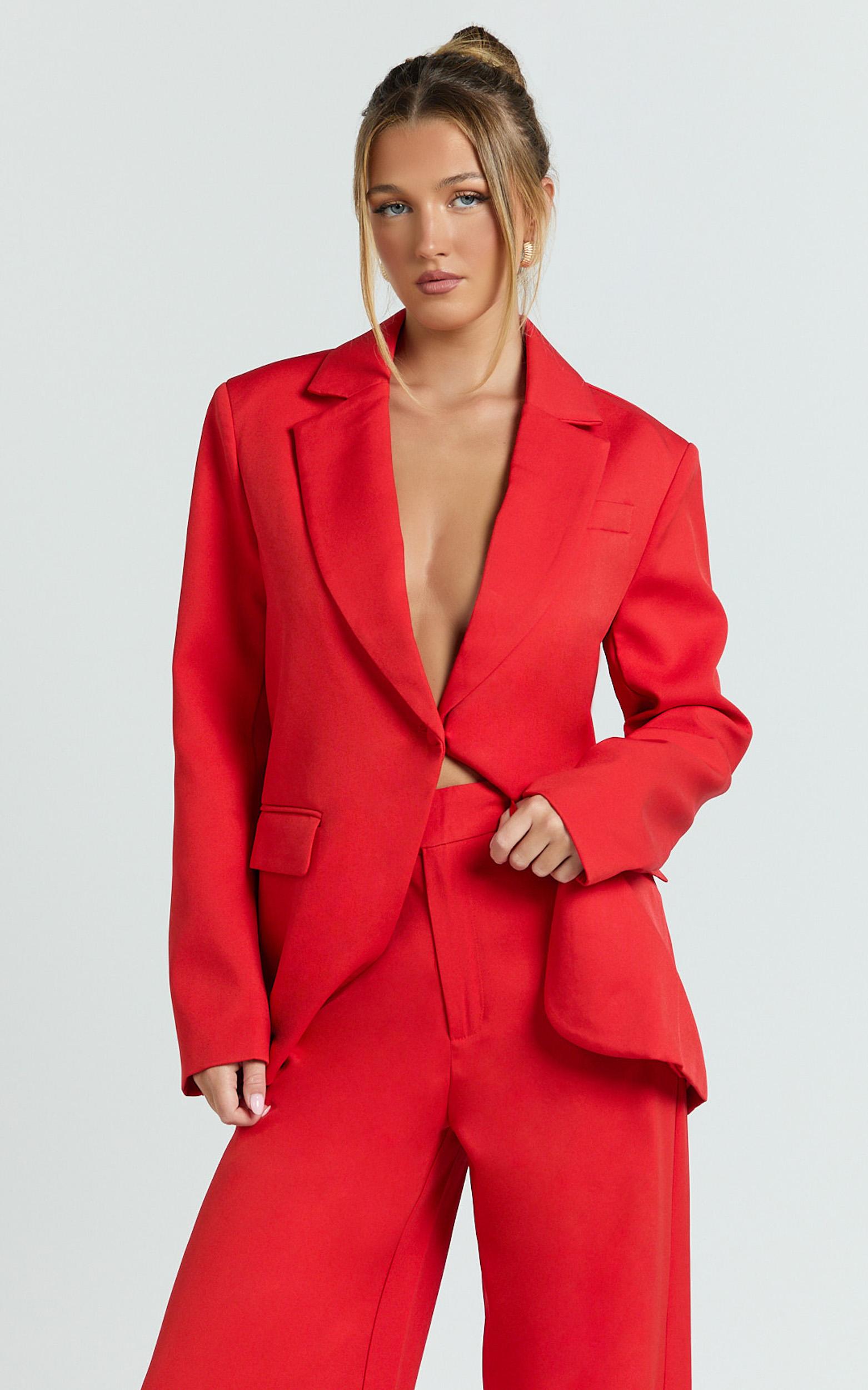 selena blazer - boxy single breasted blazer in red