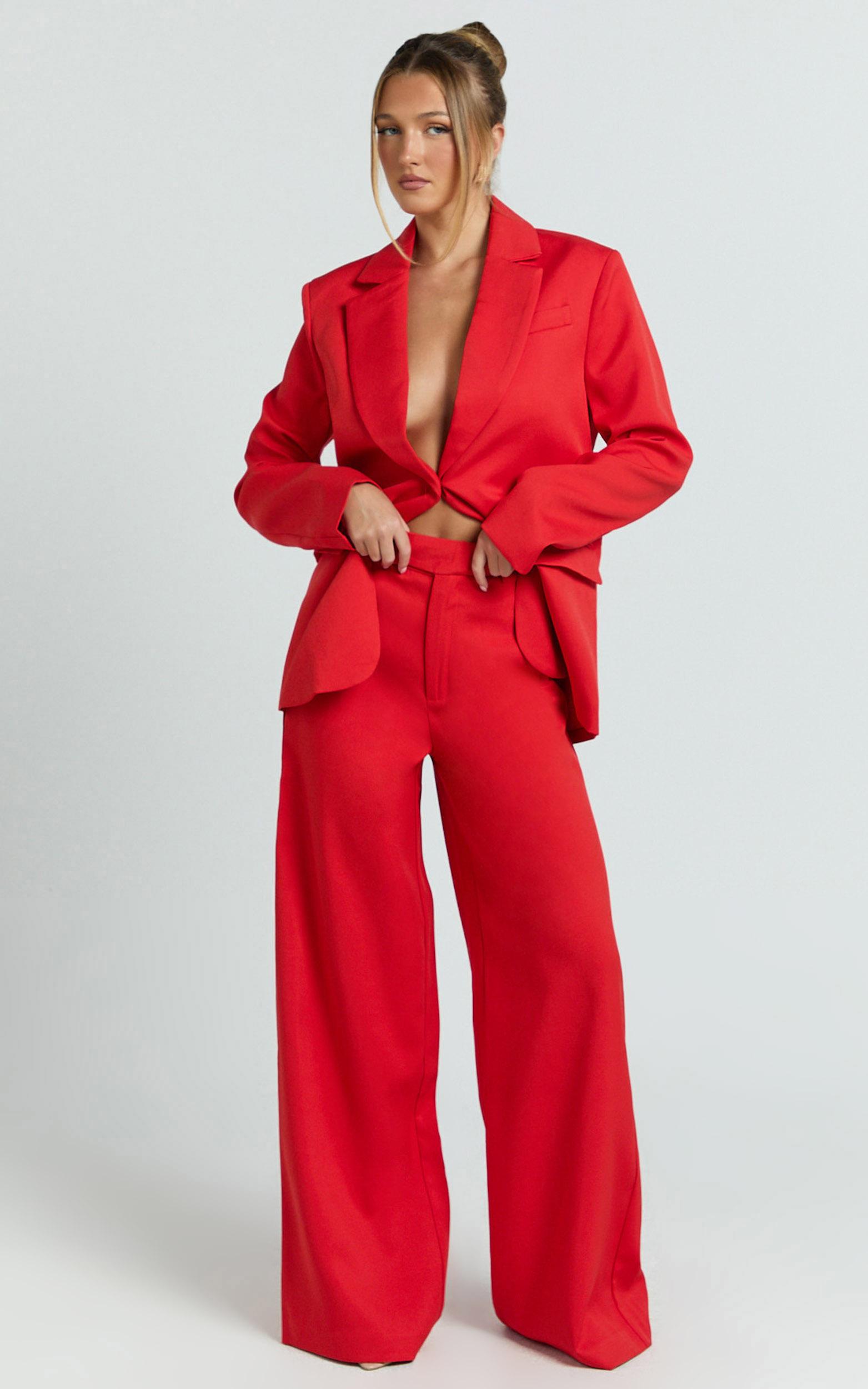 selena pants - high waisted wide leg tailored pants in red