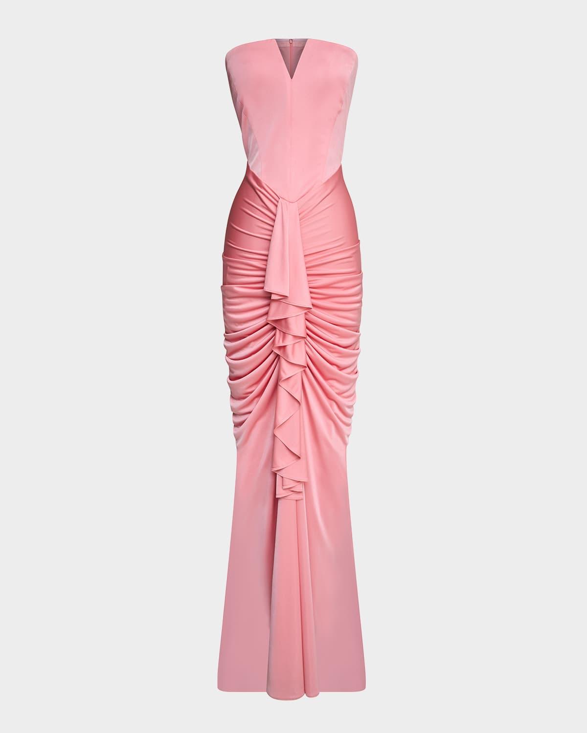 selena strapless draped glossy jersey gown