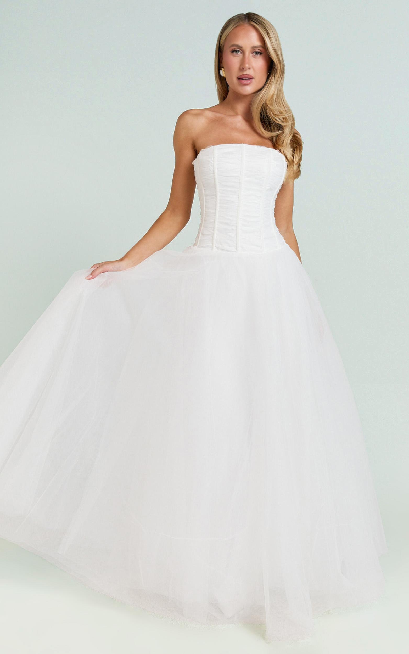 selene maxi dress - strapless corset gathered skirt dress in white