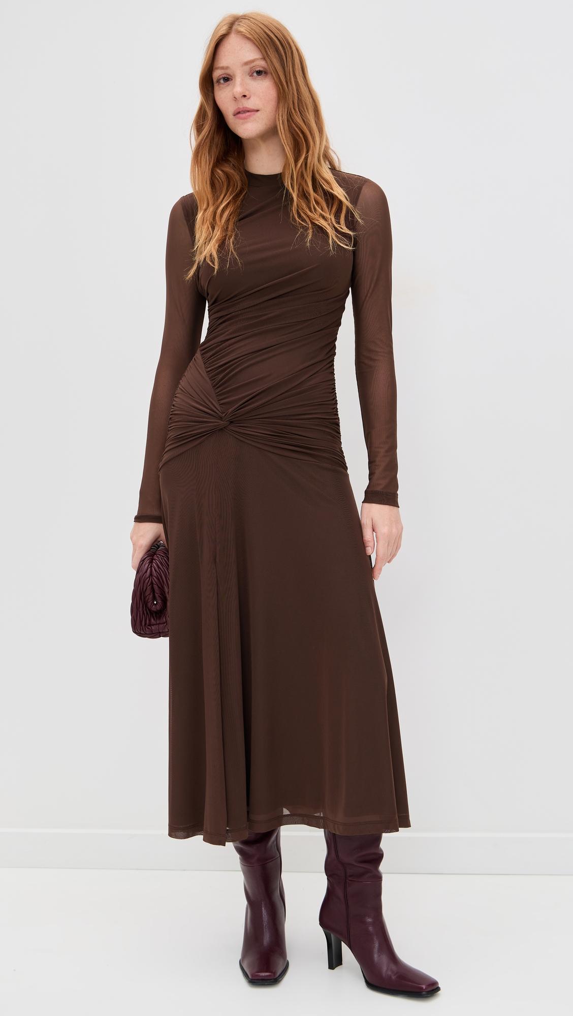 selene ruched long sleeve dress