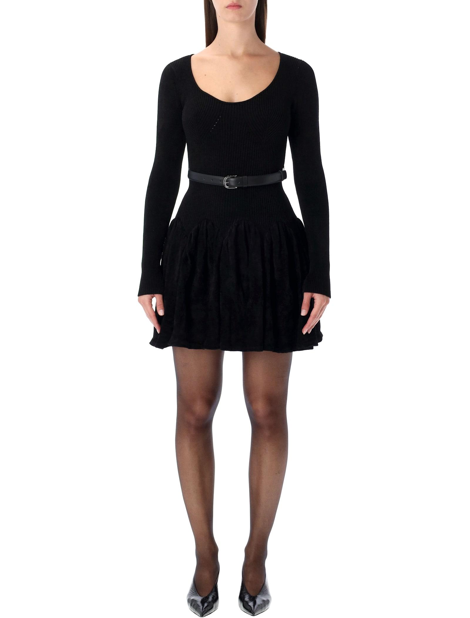 self-portrait black chenille knit dress