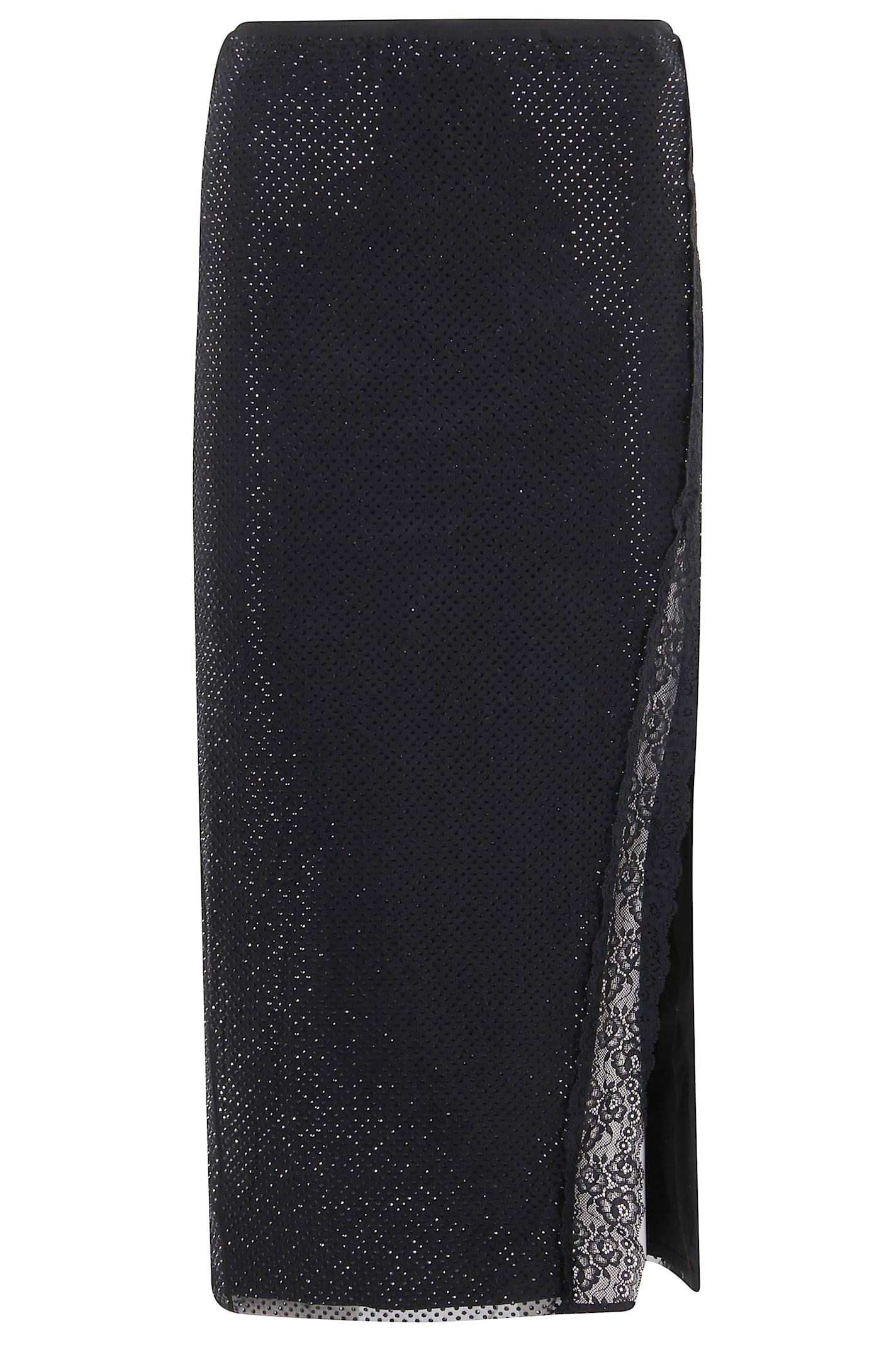 self-portrait black rhinestone midi skirt