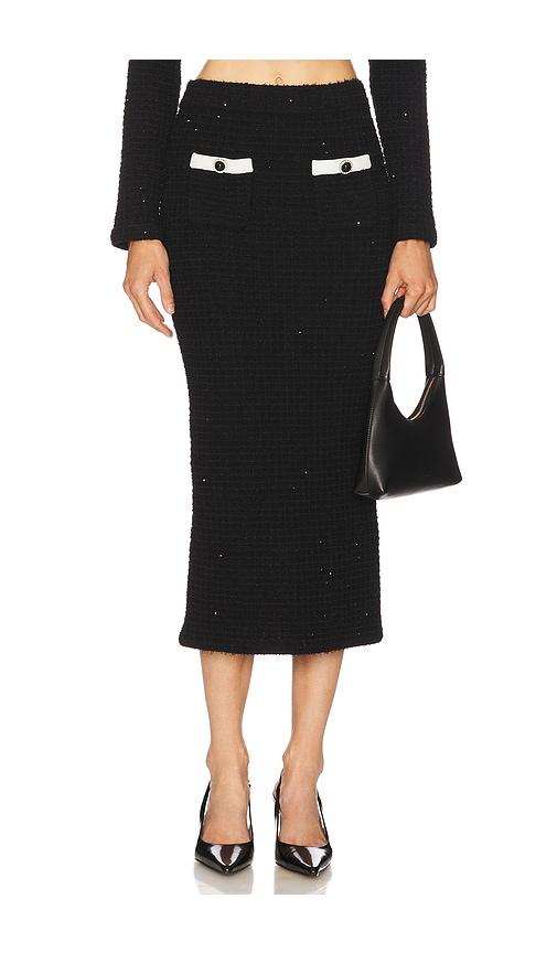 self-portrait black textured knit midi skirt in black.