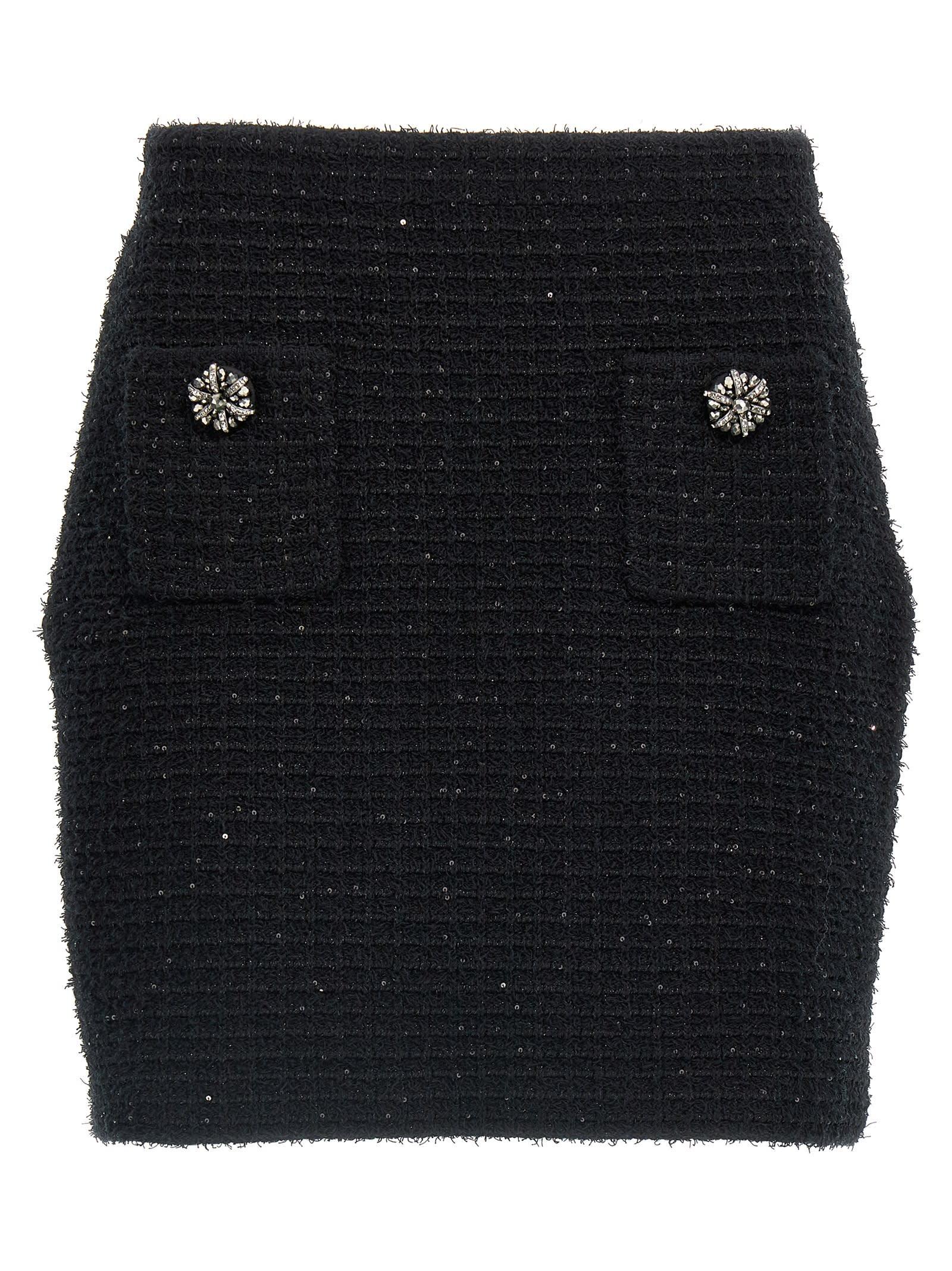 self-portrait black textured knit mini skirt