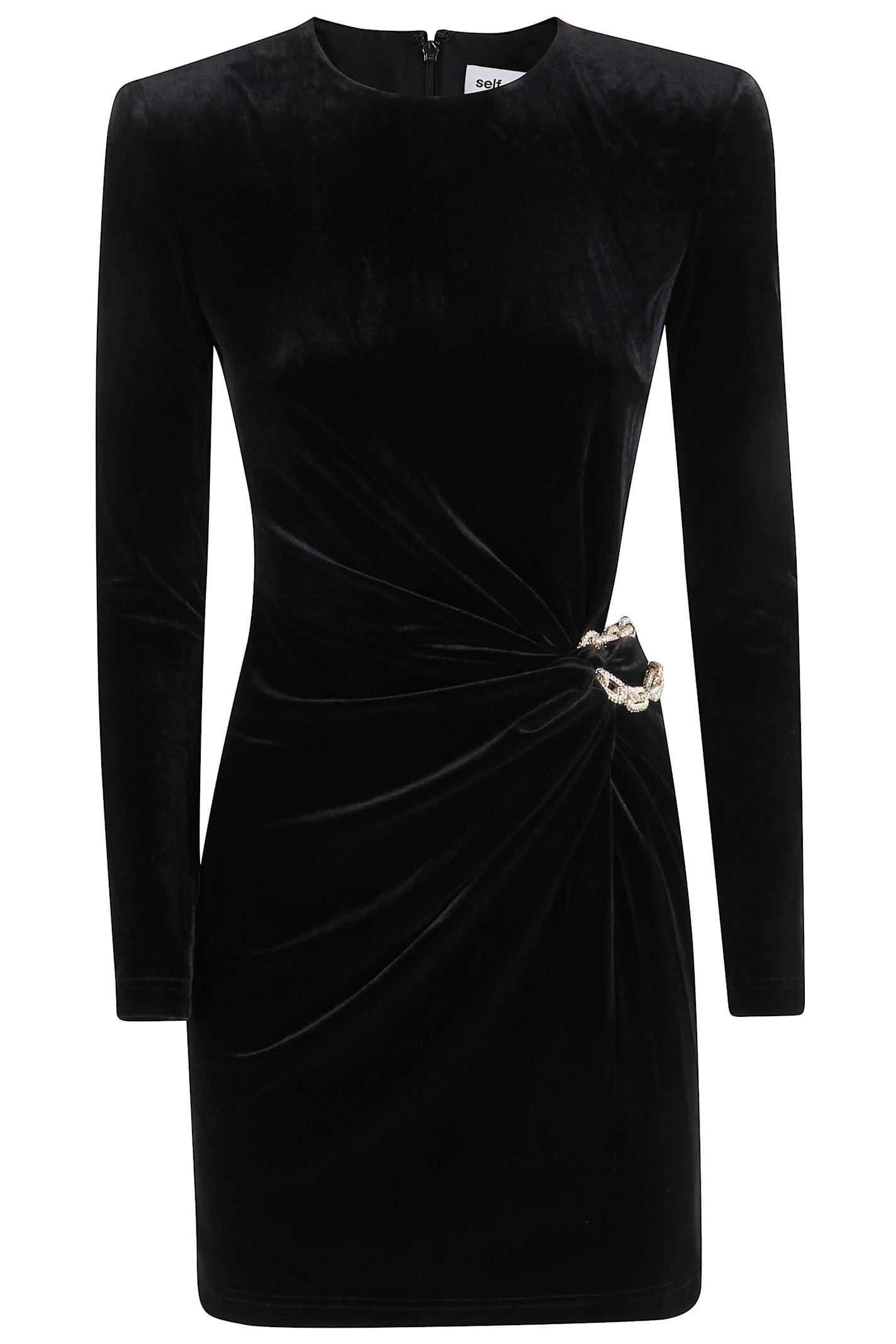 self-portrait black velvet embellished mini dress