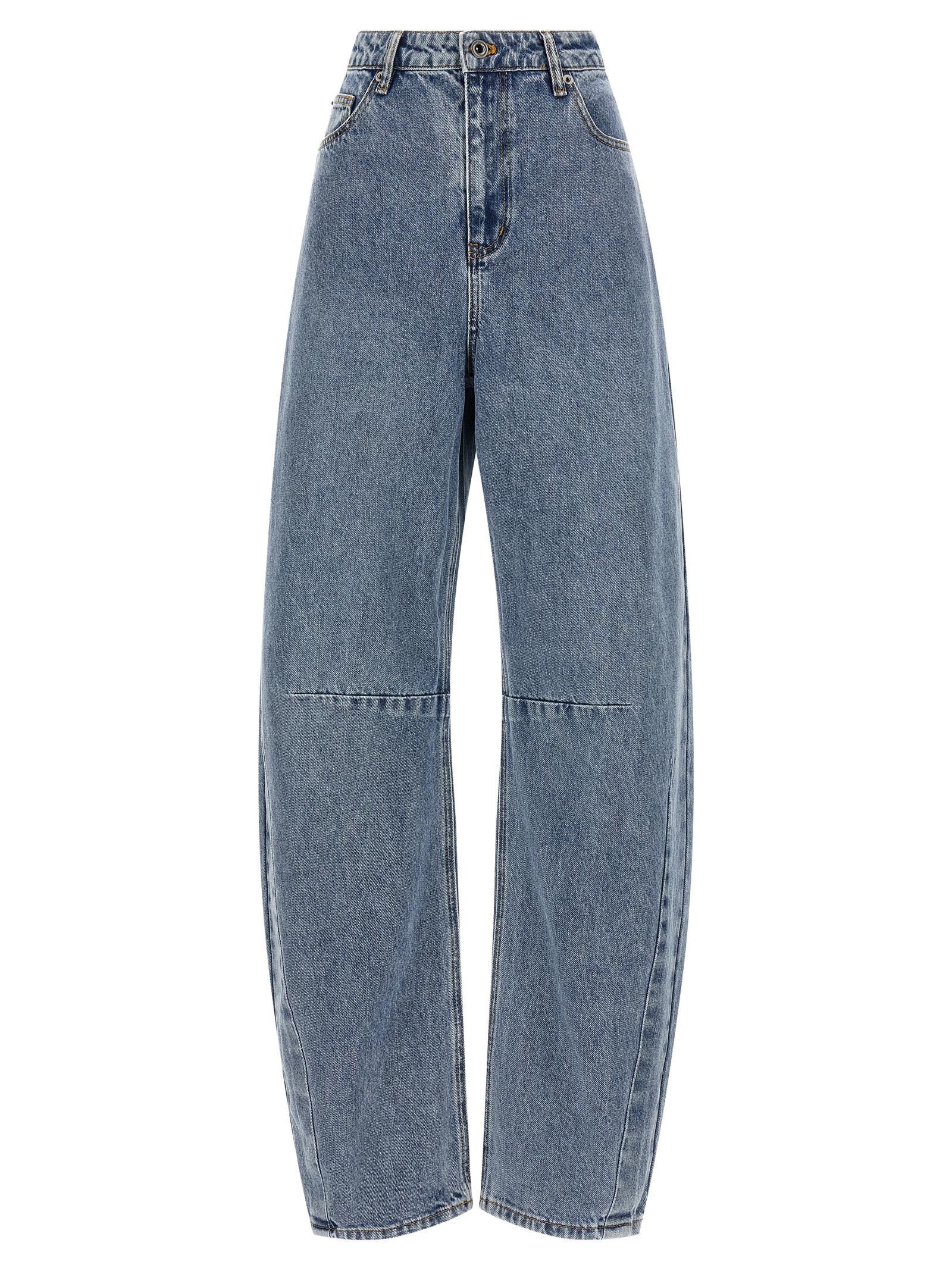 self-portrait blue barrel leg jeans cotton - women