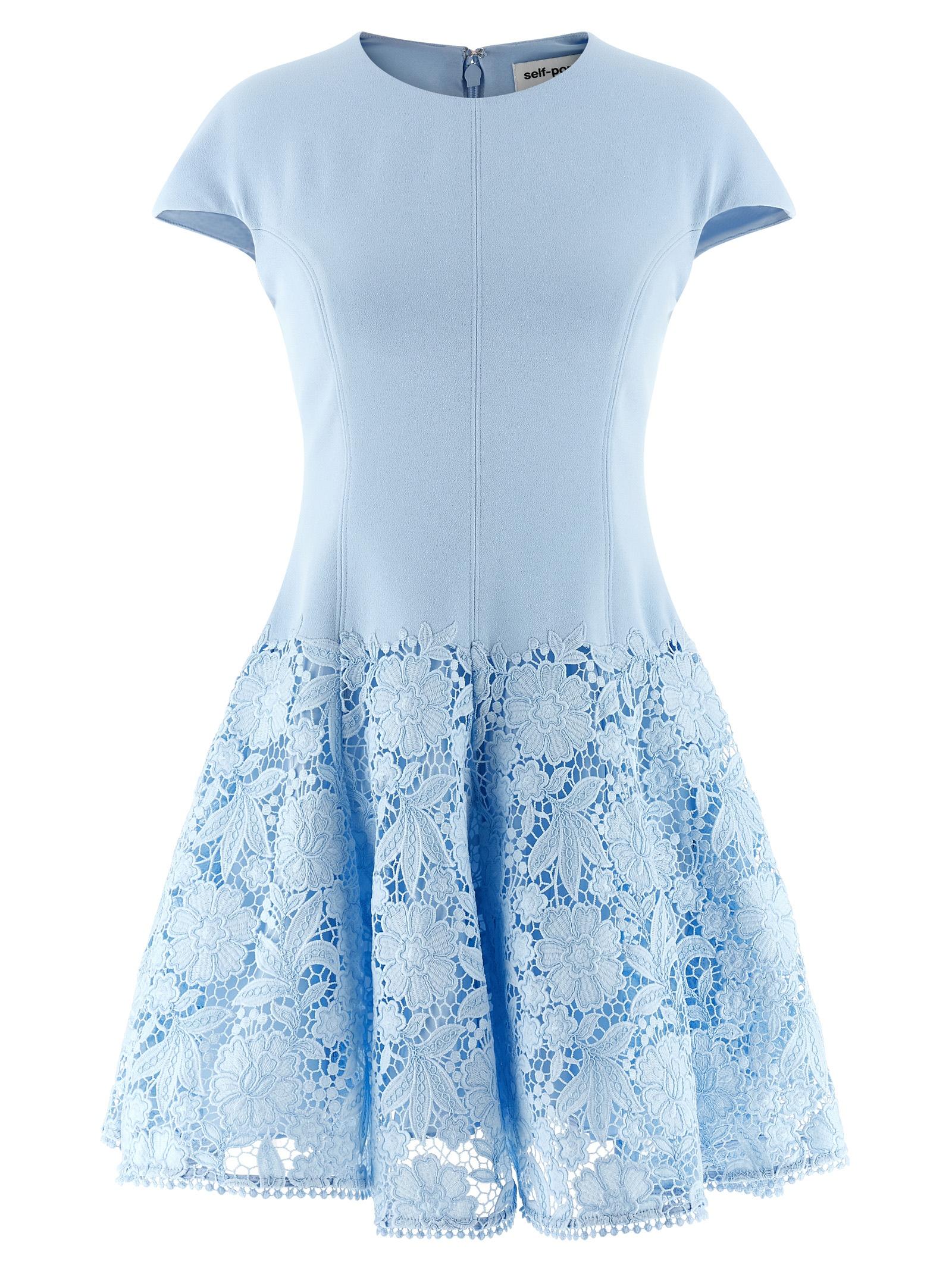 self-portrait blue crepe lace dress light polyester - women