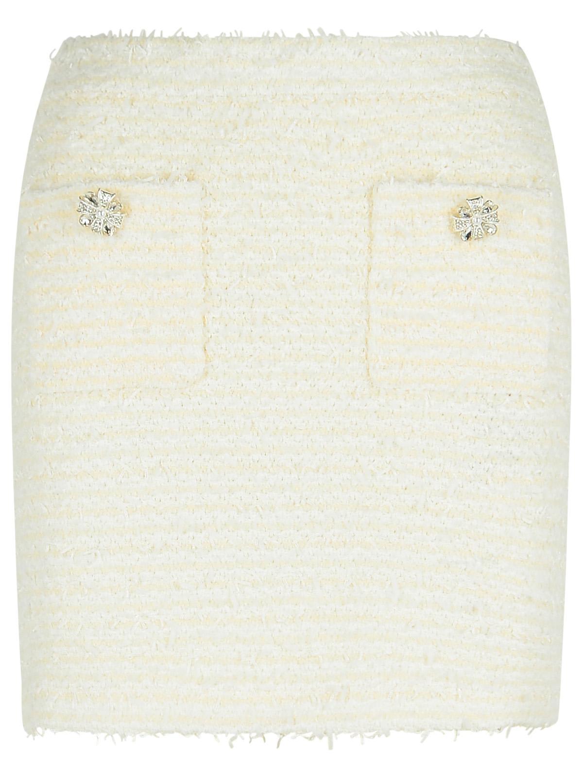self-portrait boucle cream cotton blend miniskirt